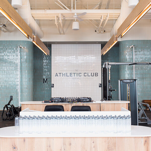 The front desk of a modern gym in Los Angeles.