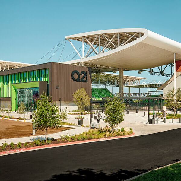 The exterior of Q2 Stadium in Austin, Texas for the men's soccer team.