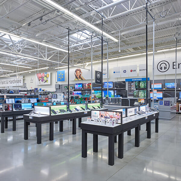 The electronics department in a Walmart retail store.