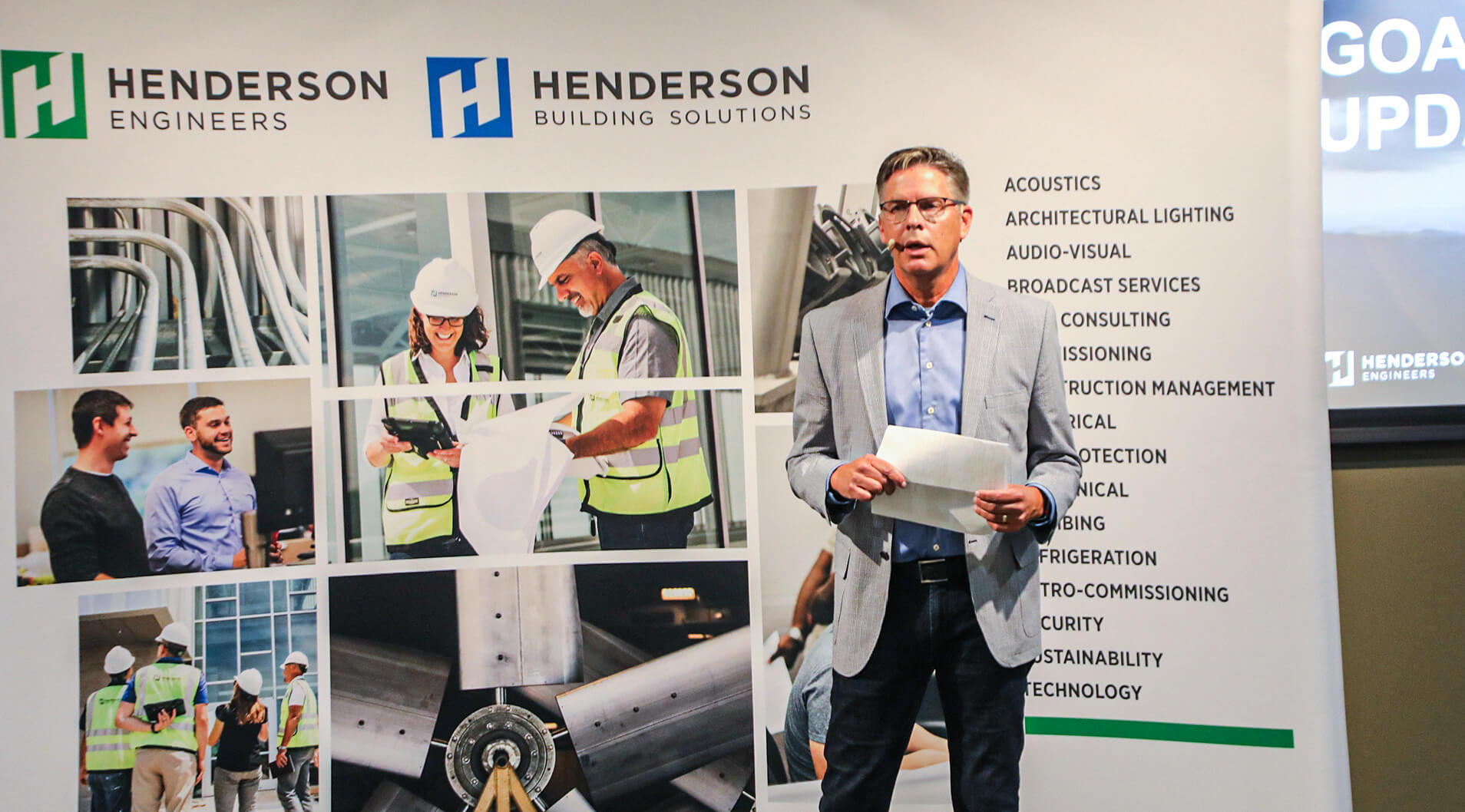 Rich Smith presenting at a company meeting to room full of engineers.